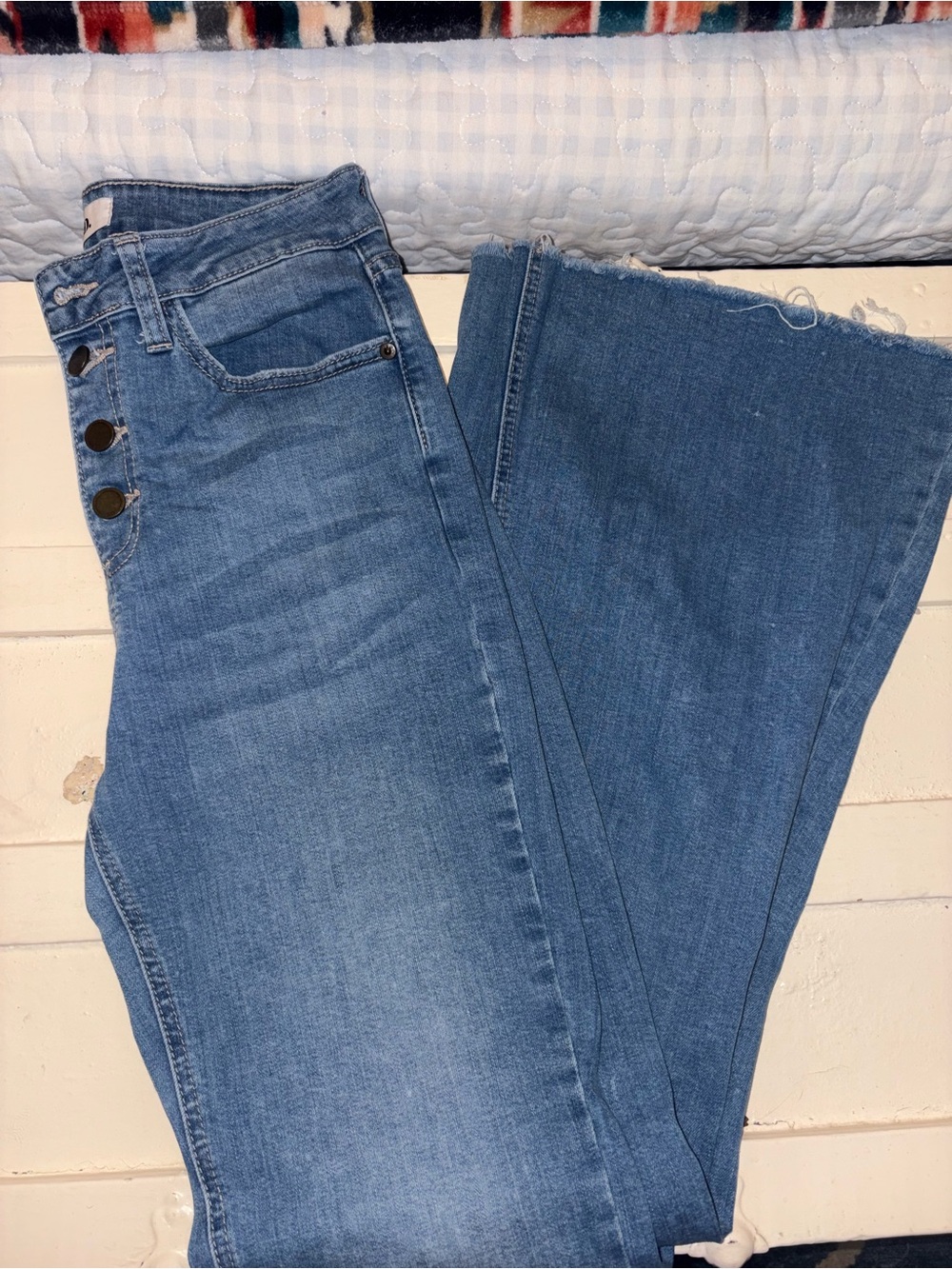Just Black Light Blue High-Rise Flare Jeans with Button Front